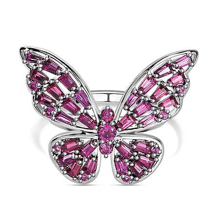 GP Italian Garden Collection - Rhodolite Garnet Butterfly Ring in Rhodium Overlay Sterling Silver 2.72 Ct, Silver Wt. 5.98 GM