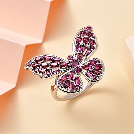 GP Italian Garden Collection - Rhodolite Garnet Ring in Rhodium Overlay Sterling Silver 2.73 Ct