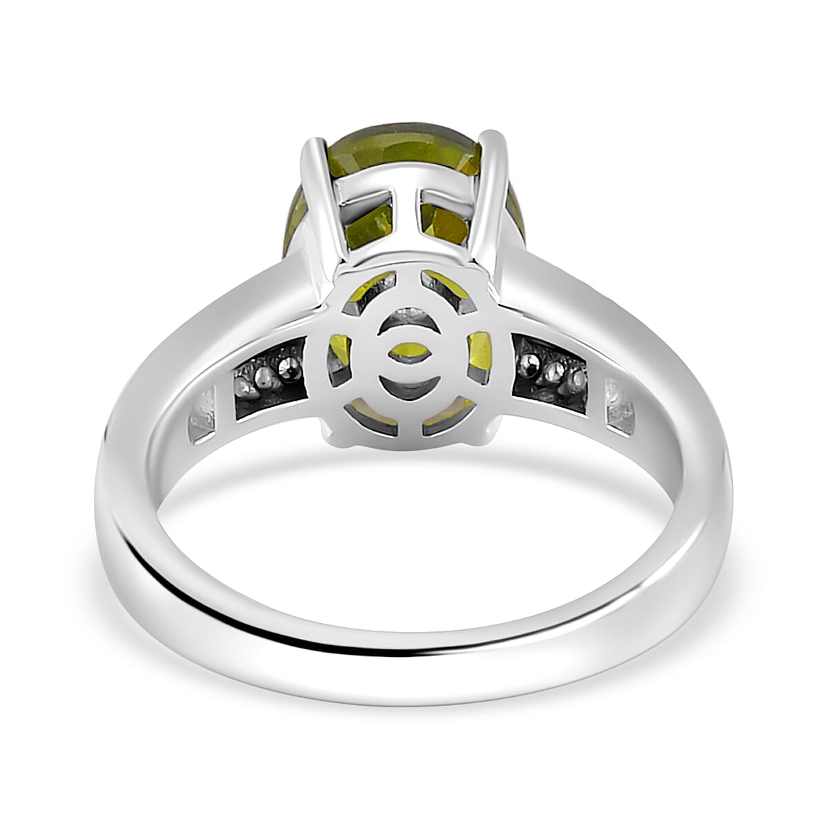 Natural Hebei Peridot & Moissanite Ring in Rhodium Overlay Sterling Silver 3.72 Ct Natural Hebei Peridot & Moissanite Ring in Rhodium Overlay Sterling Silver 3.72 Ct