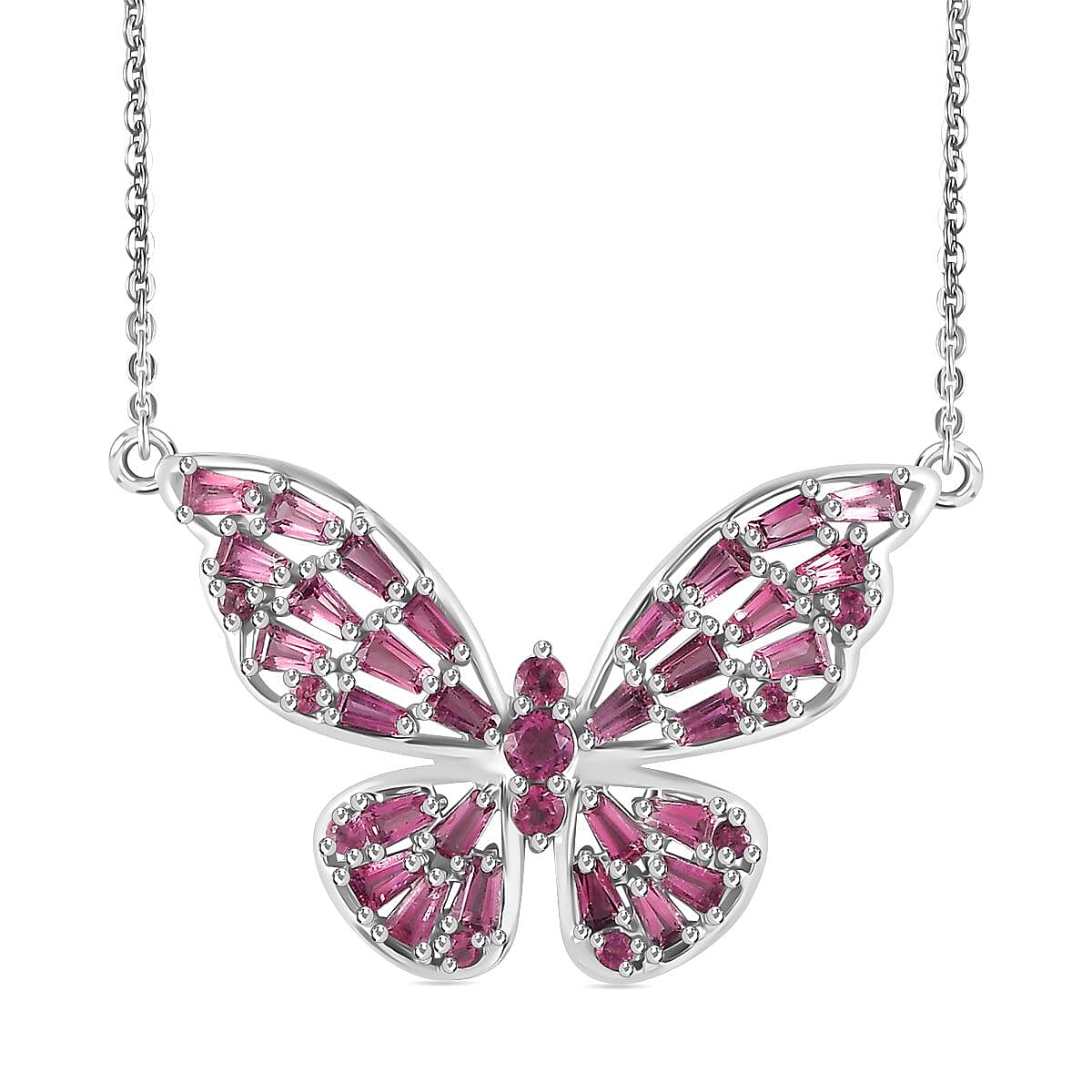 GP Italian Garden Collection - Rhodolite Garnet Necklace (Size - 20) With Lobster Clasp in Rhodium Overlay Sterling Silver 2.73 Ct, Silver Wt. 5.20 Gms.