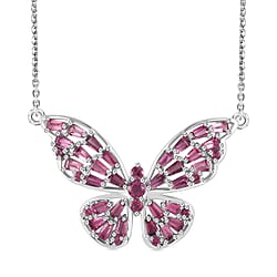 GP Italian Garden Collection - Amethyst Butterfly Necklace (Size - 20) in Rhodium Overlay Sterling Silver