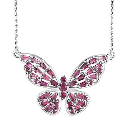 GP Italian Garden Collection - Rhodolite Garnet Necklace (Size - 20) in Rhodium Overlay Sterling Silver 2.73 Ct, Silver Wt. 5.20 Gms