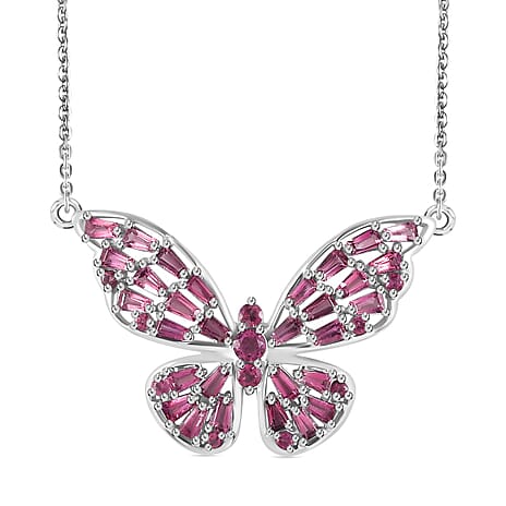 GP Italian Garden Collection - Rhodolite Garnet Necklace (Size - 20) With Lobster Clasp in Rhodium Overlay Sterling Silver 2.73 Ct, Silver Wt. 5.20 Gms.