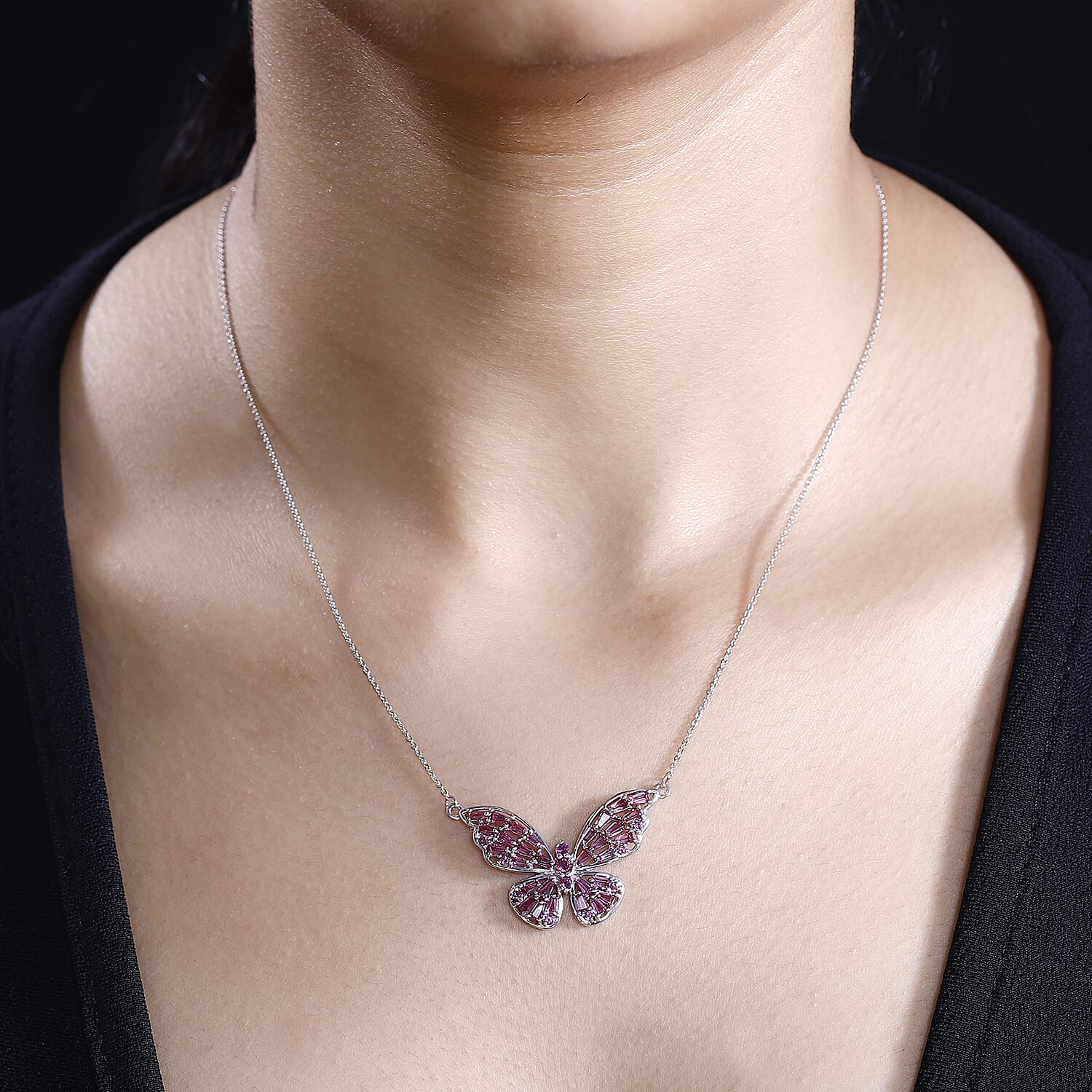 GP Italian Garden Collection - Rhodolite Garnet Necklace (Size - 20) With Lobster Clasp in Rhodium Overlay Sterling Silver 2.73 Ct, Silver Wt. 5.20 Gms.