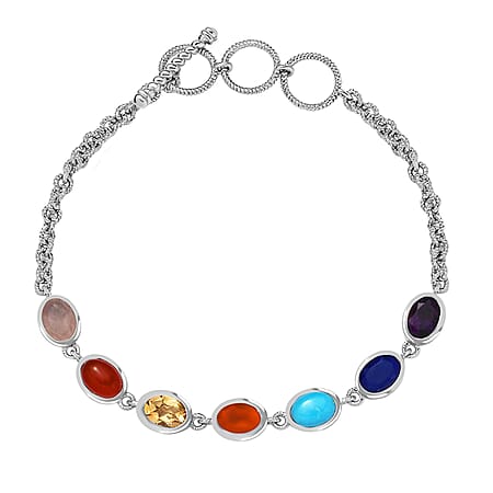 Carnelian and Multi Gemstone Fancy Bracelet in Rhodium Plated Sterling Silver 8.19 Ct