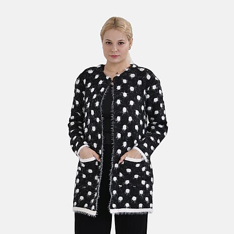 Tamsy Polka Dot Coatigan with Pockets (Size - One Size) - Black