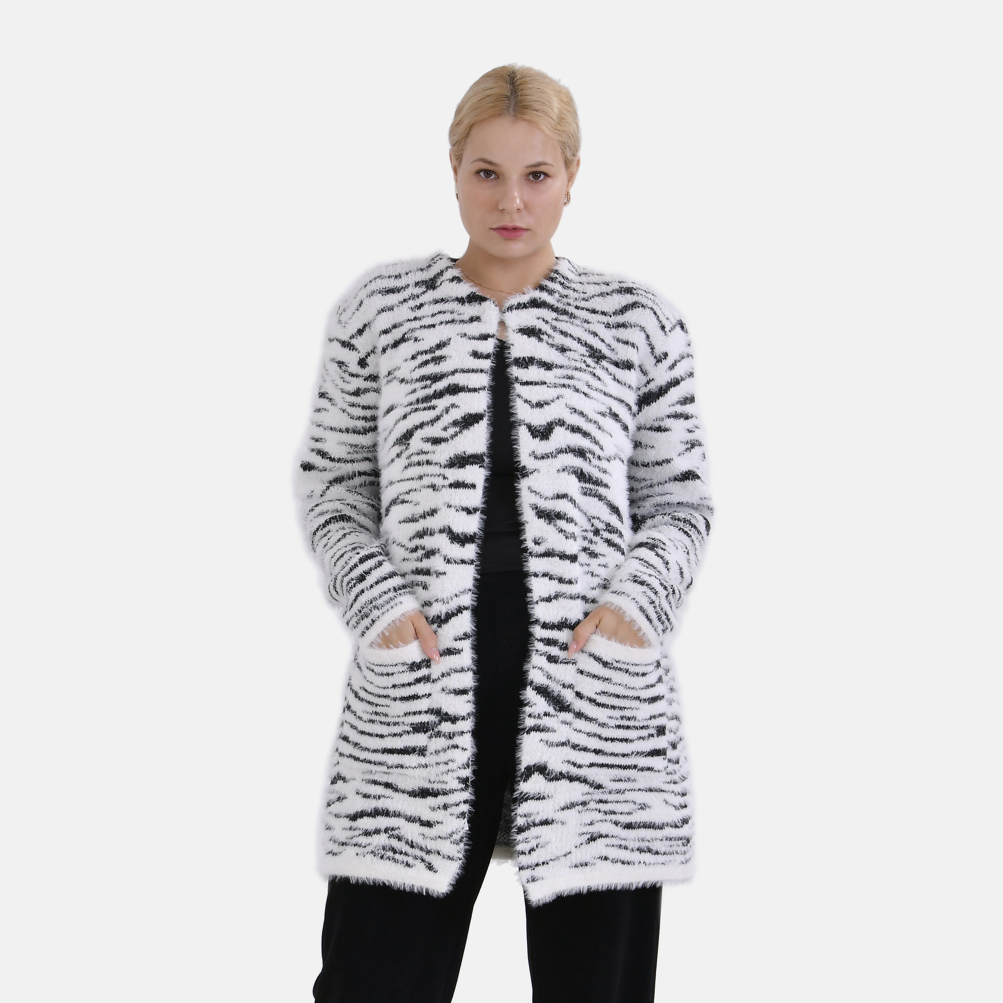 TAMSY Zebra Pattern Winter Outfit with 2 Pockets (Fre Size, Fit to 8-20) - White & Black