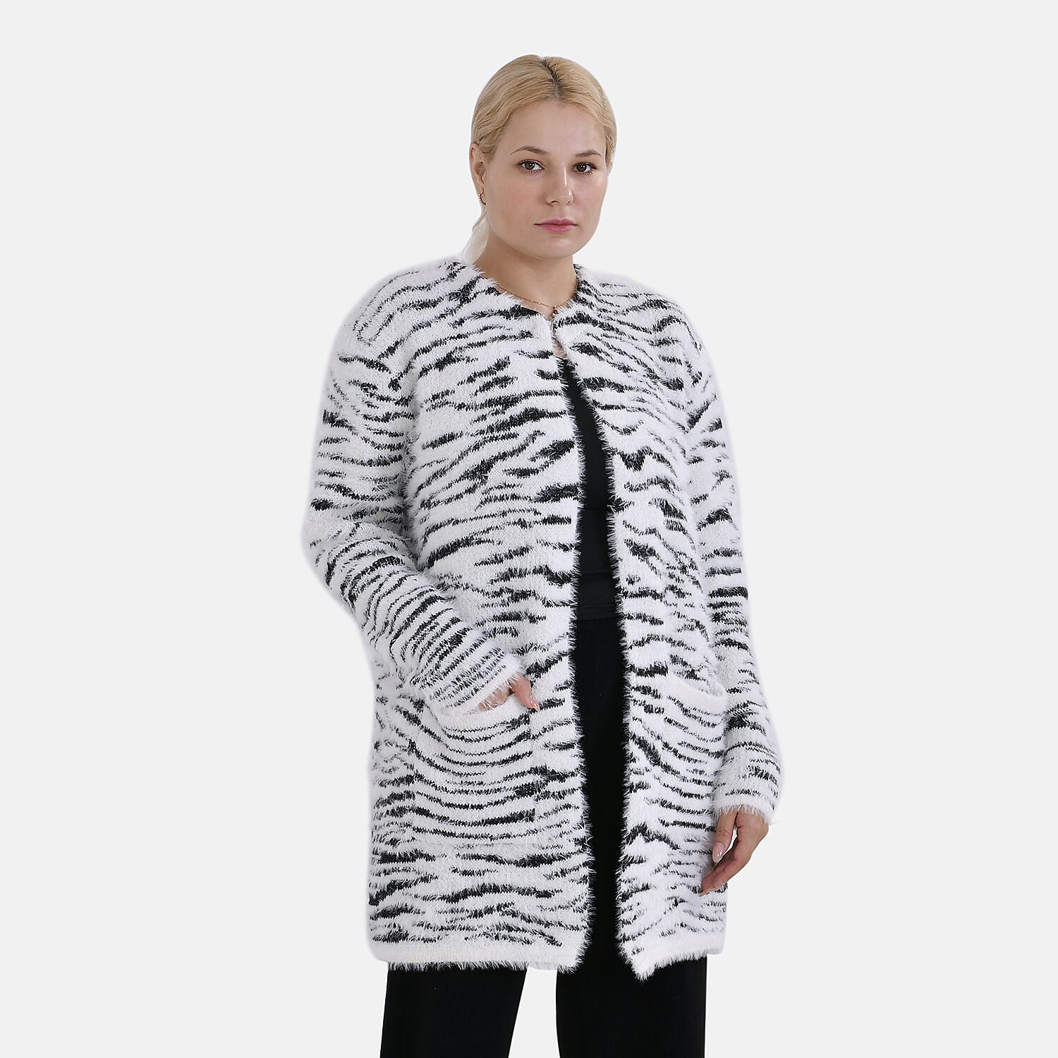 TAMSY Zebra Pattern Winter Outfit with 2 Pockets (Fre Size, Fit to 8-20) - White & Black