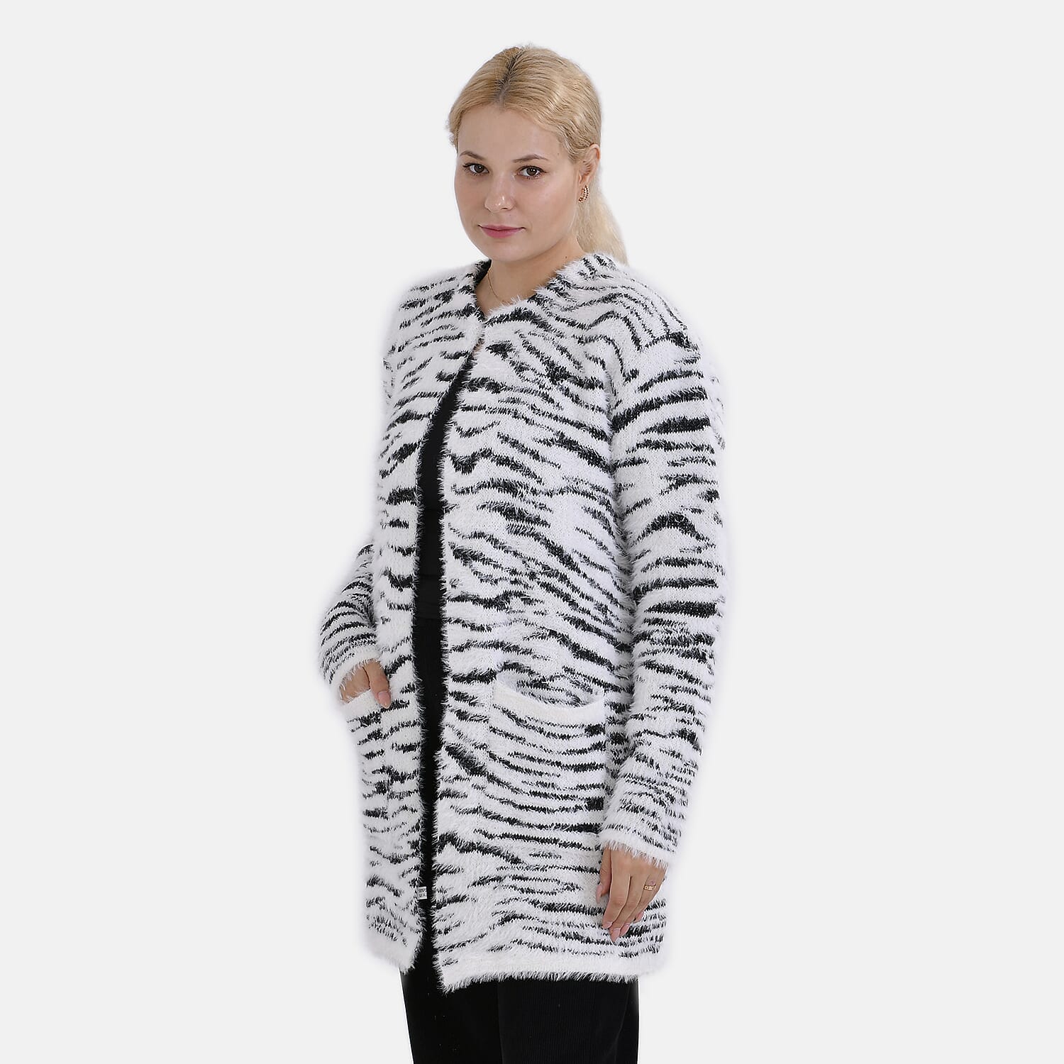 TAMSY Zebra Pattern Winter Outfit with 2 Pockets (Fre Size, Fit to 8-20) - White & Black