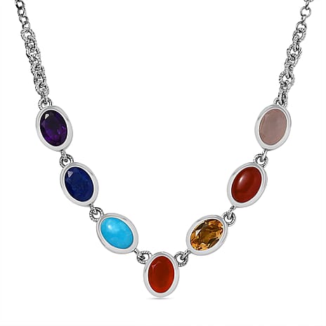 Biggest Deal- Multi GemstoneNecklace (Size - 20) in Rhodium Sterling Silver 8.50Ct ct,  Silver Wt. 11 Gram