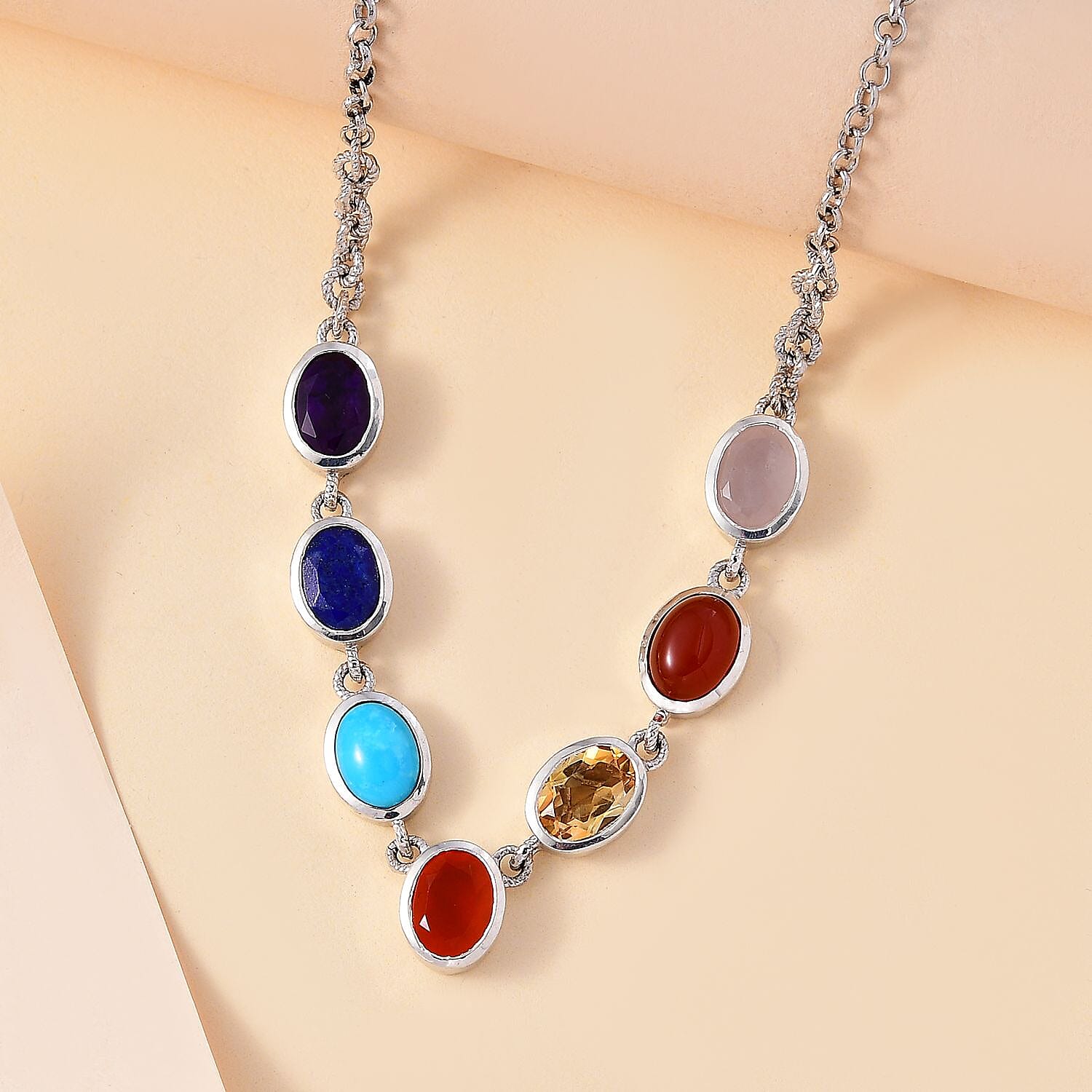 Biggest Deal- Multi GemstoneNecklace (Size - 20) in Rhodium Sterling Silver 8.50Ct ct,  Silver Wt. 11 Gram