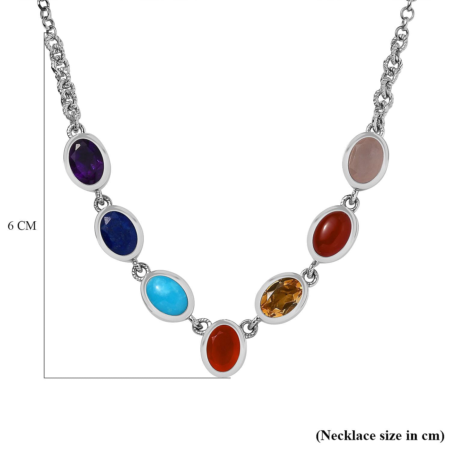 Biggest Deal- Multi GemstoneNecklace (Size - 20) in Rhodium Sterling Silver 8.50Ct ct,  Silver Wt. 11 Gram