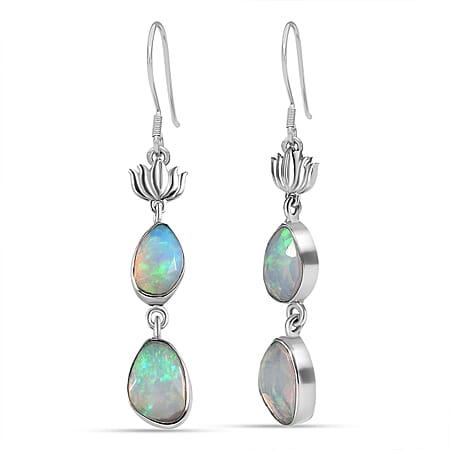 Ethiopian Opal Drop Earrings in Sterling Silver with Rhodium Overlay 2.62 Ct