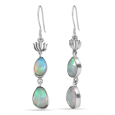 Ethiopian Opal  Solitaire Lever Back Earring in rhodium Sterling Silver 2.62 ct  2.620  Ct.