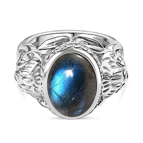 Labradorite  Solitaire Ring in rhodium Sterling Silver 7.00 ct,  Silver Wt. 11.48 Gms  6.450  Ct.