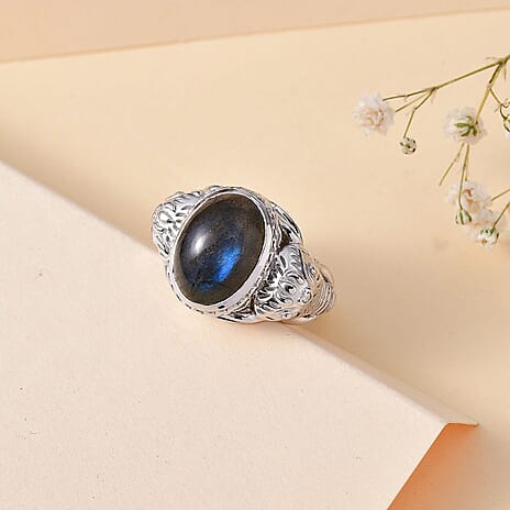 Labradorite  Solitaire Ring in rhodium Sterling Silver 7.00 ct,  Silver Wt. 11.48 Gms  6.450  Ct.