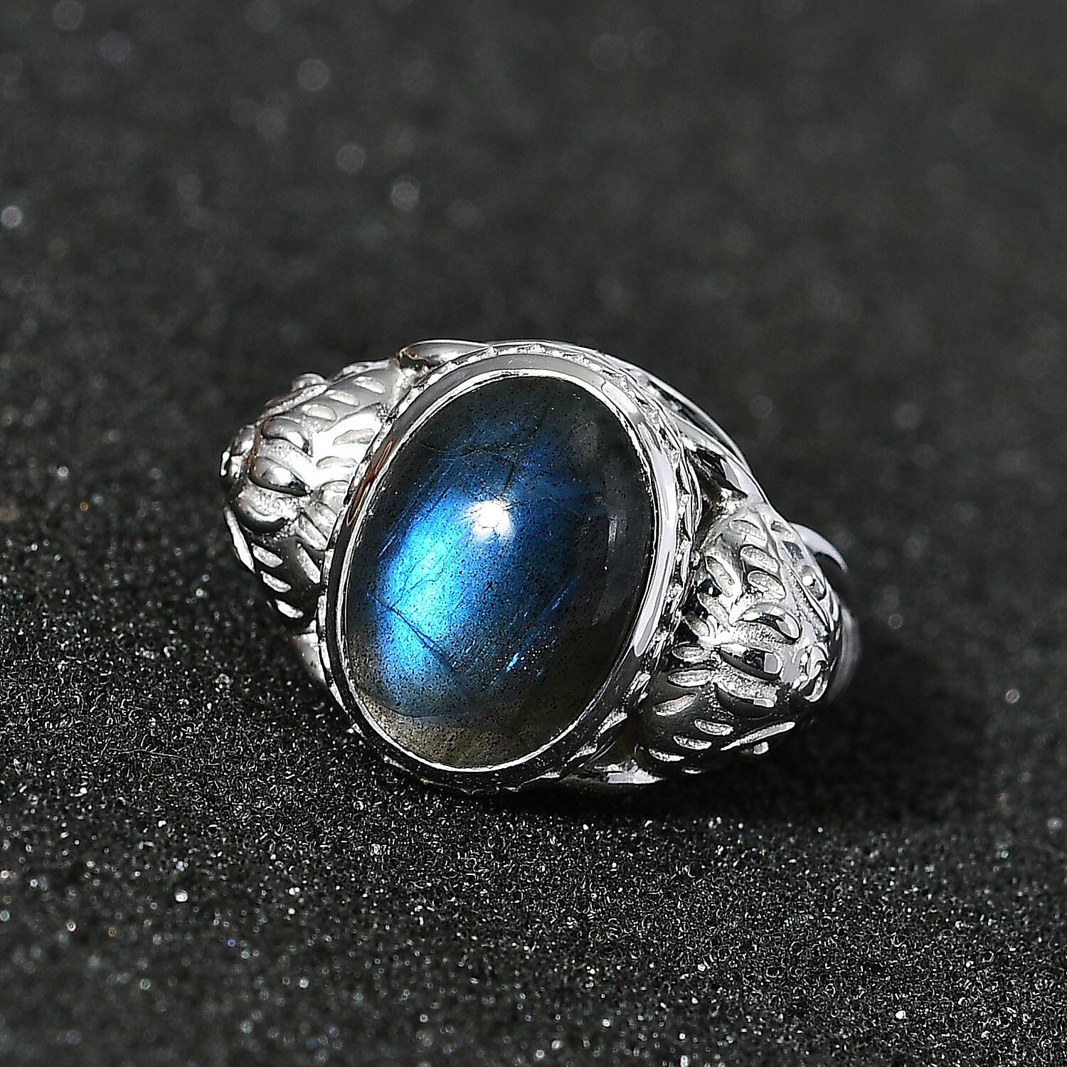 Labradorite  Solitaire Ring in rhodium Sterling Silver 7.00 ct,  Silver Wt. 11.48 Gms