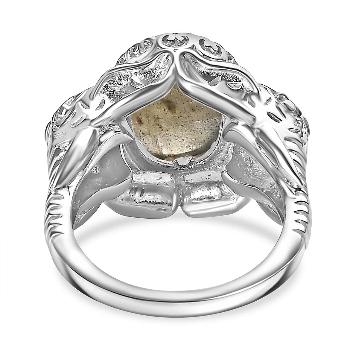 Labradorite  Solitaire Ring in rhodium Sterling Silver 7.00 ct,  Silver Wt. 11.48 Gms