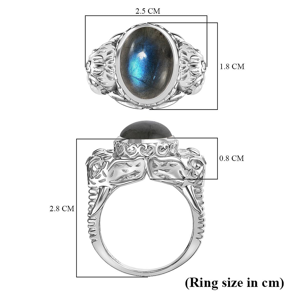 Labradorite  Solitaire Ring in rhodium Sterling Silver 7.00 ct,  Silver Wt. 11.48 Gms