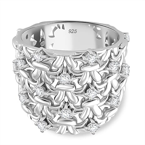 Designer Inspired Closeout - Moissanite  Fancy Ring in Platinum Overlay Sterling Silver Wt. 8 Gms