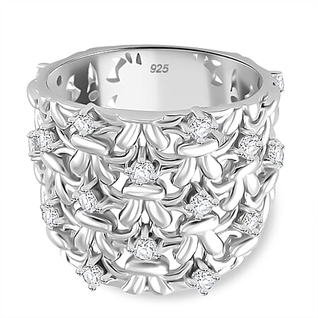 Designer Inspired Closeout - Moissanite Garden Ring in Platinum Overlay Sterling Silver Designer Inspired Closeout - Moissanite Garden Ring in Platinum Overlay Sterling Silver