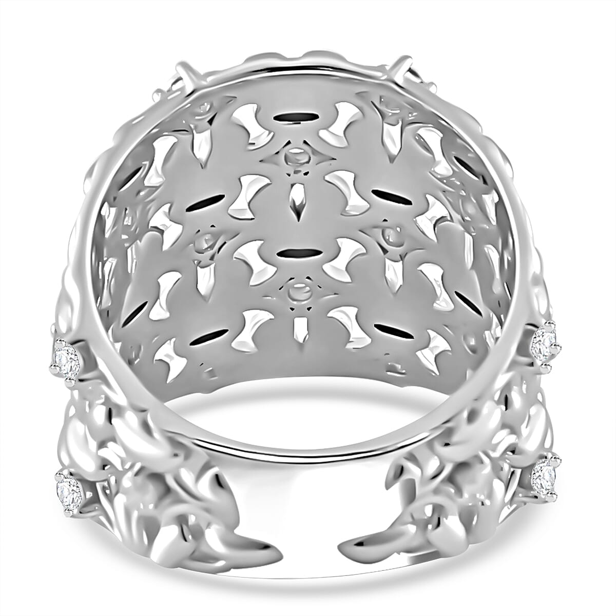 Designer Inspired Closeout - Moissanite  Fancy Ring in Platinum Overlay Sterling Silver Wt. 8 Gms