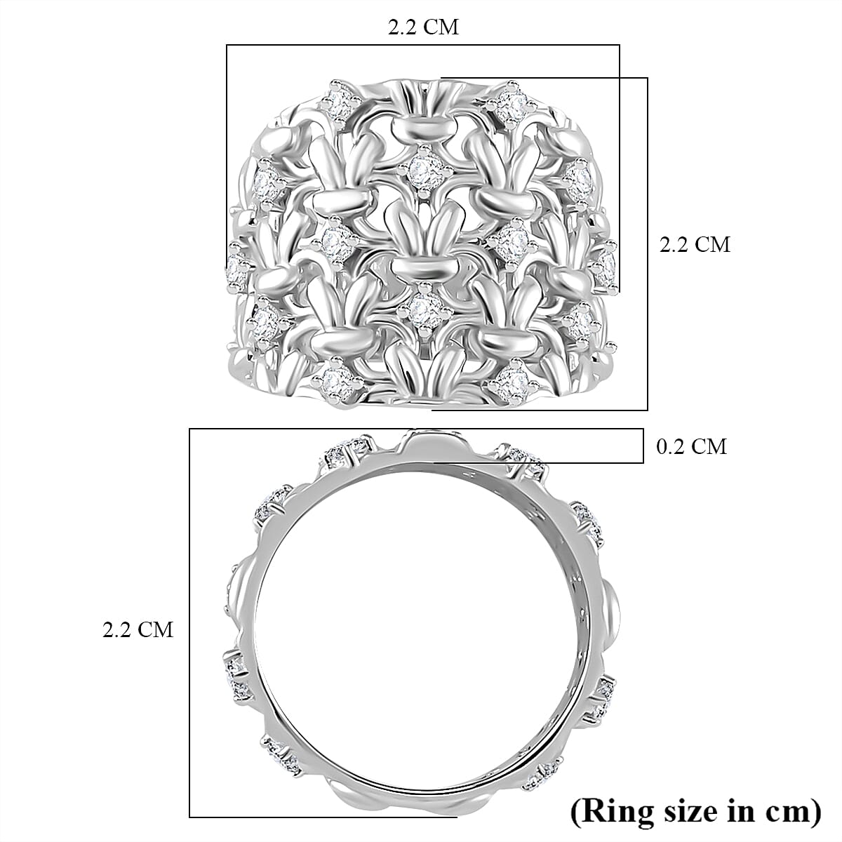 Designer Inspired Closeout - Moissanite  Fancy Ring in Platinum Overlay Sterling Silver Wt. 8 Gms