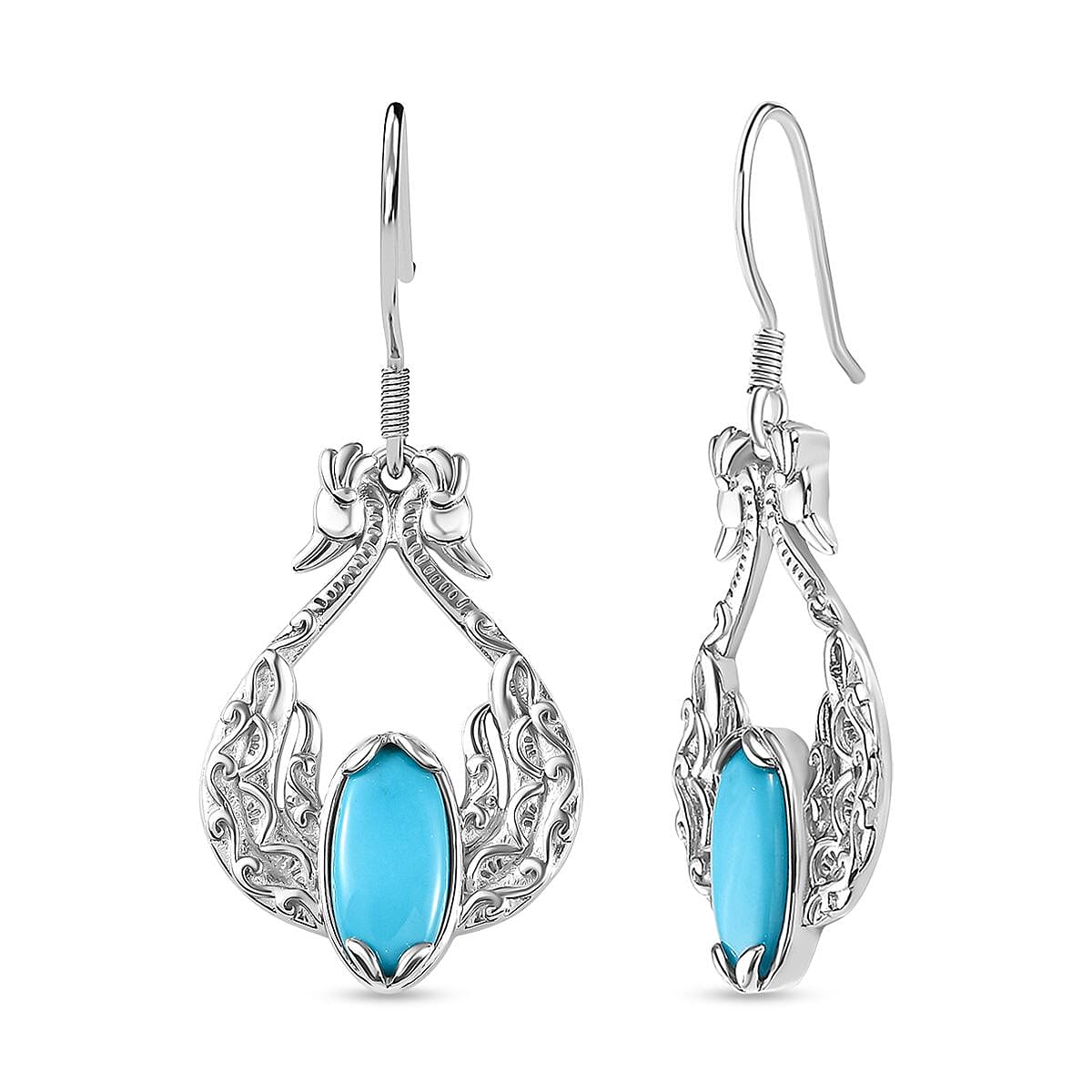Sleeping Beauty Turquoise Earring in Rhodium Overlay Sterling Silver 2.30 Ct, Silver Wt. 8.44 Gms.