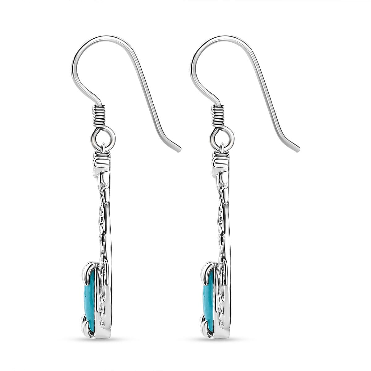 Sleeping Beauty Turquoise Earring in Rhodium Overlay Sterling Silver 2.30 Ct, Silver Wt. 8.44 Gms.