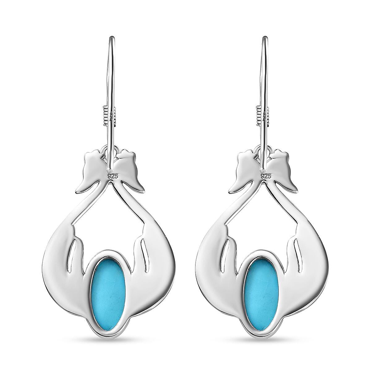 Sleeping Beauty Turquoise Earring in Rhodium Overlay Sterling Silver 2.30 Ct, Silver Wt. 8.44 Gms.