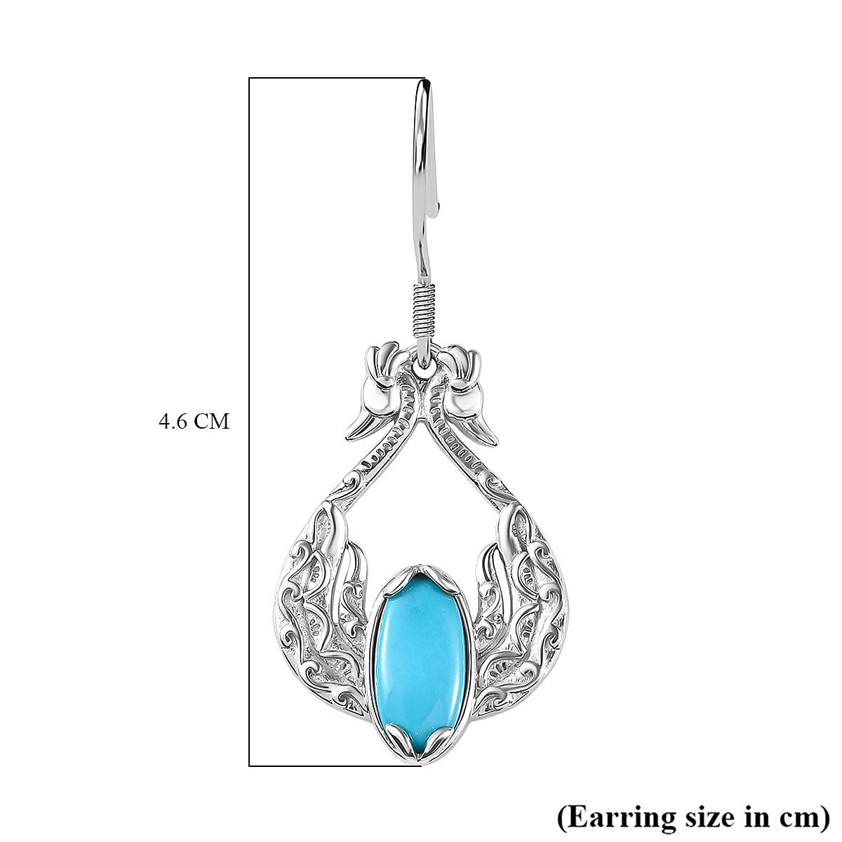 Sleeping Beauty Turquoise Earring in Rhodium Overlay Sterling Silver 2.30 Ct, Silver Wt. 8.44 Gms.