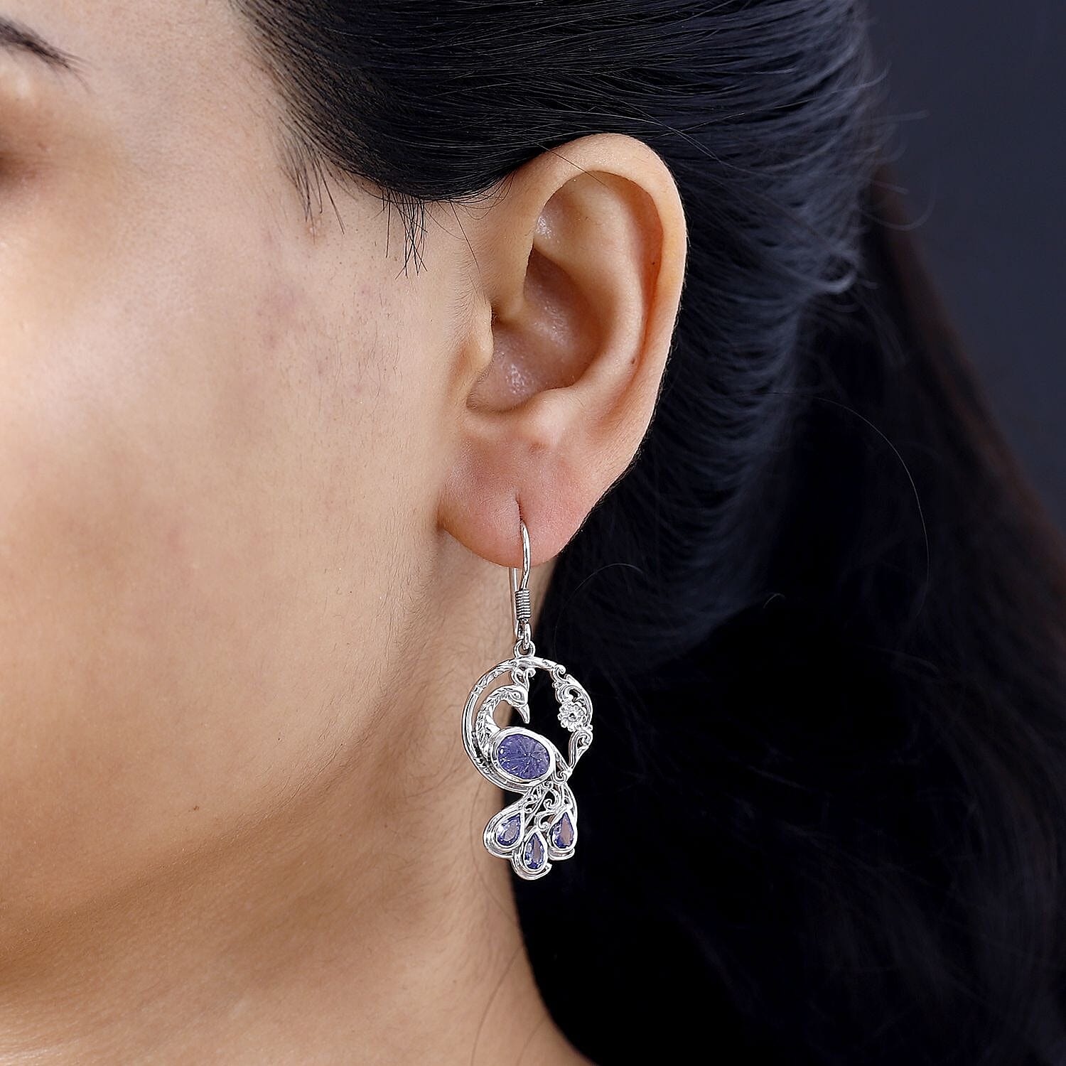 Tanzanite  Fancy Earring in rhodium Sterling Silver 5.14 ct,  Silver Wt. 8.65 Gms  5.138  Ct.