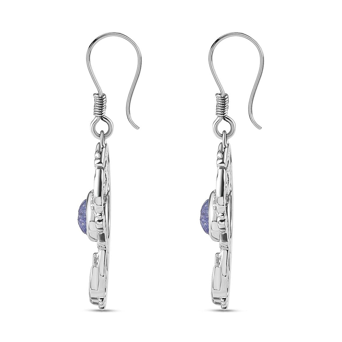 Tanzanite  Fancy Earring in rhodium Sterling Silver 5.14 ct,  Silver Wt. 8.65 Gms  5.138  Ct.