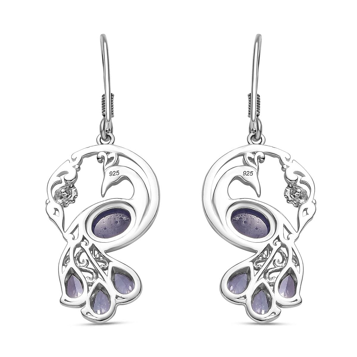 Tanzanite  Fancy Earring in rhodium Sterling Silver 5.14 ct,  Silver Wt. 8.65 Gms  5.138  Ct.