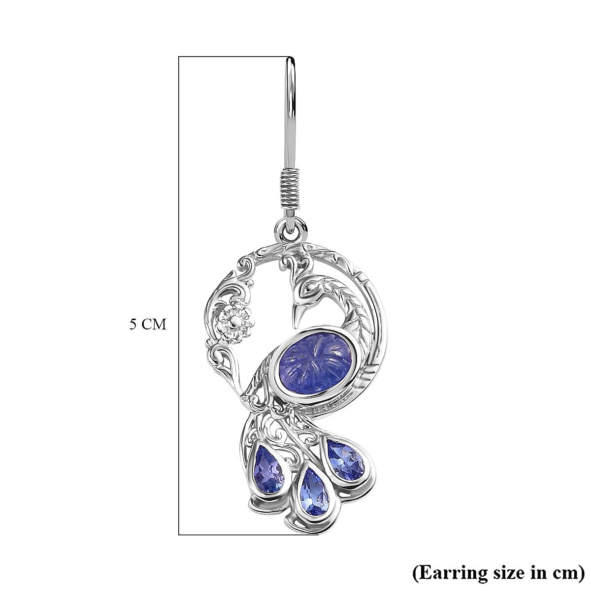 Tanzanite  Fancy Earring in rhodium Sterling Silver 5.14 ct,  Silver Wt. 8.65 Gms  5.138  Ct.