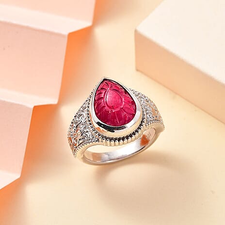 African Ruby  Solitaire Ring in rhodium Sterling Silver 8.00 ct,  Silver Wt. 6.3 Gms.