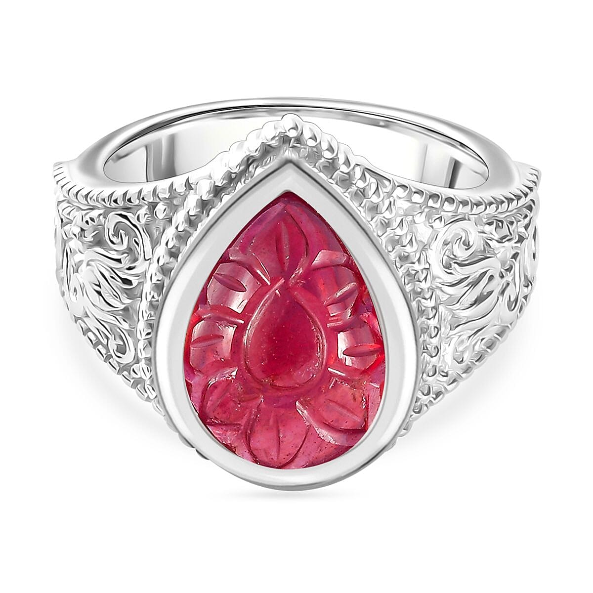 Fissure Filled Ruby Solitaire Ring in Rhodium Plated Sterling Silver, Silver Wt. 6.3 Gms 8.225 Ct.