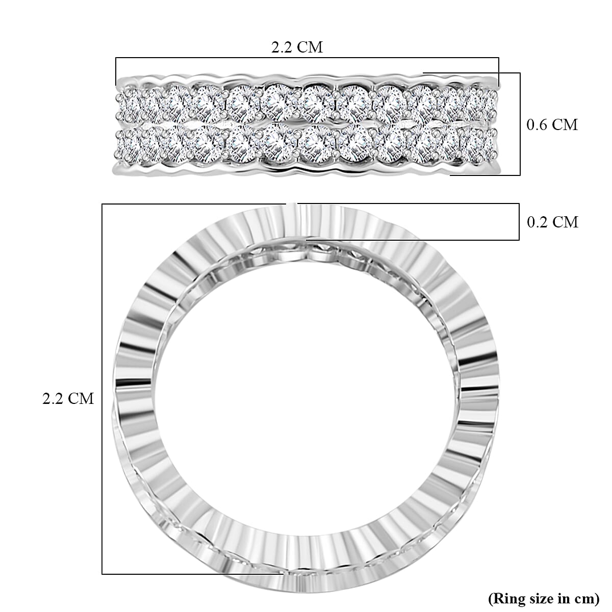 Moissanite Band Ring in Rhodium Sterling Silver 2.00 Ct. Moissanite Band Ring in Rhodium Sterling Silver 2.00 Ct.