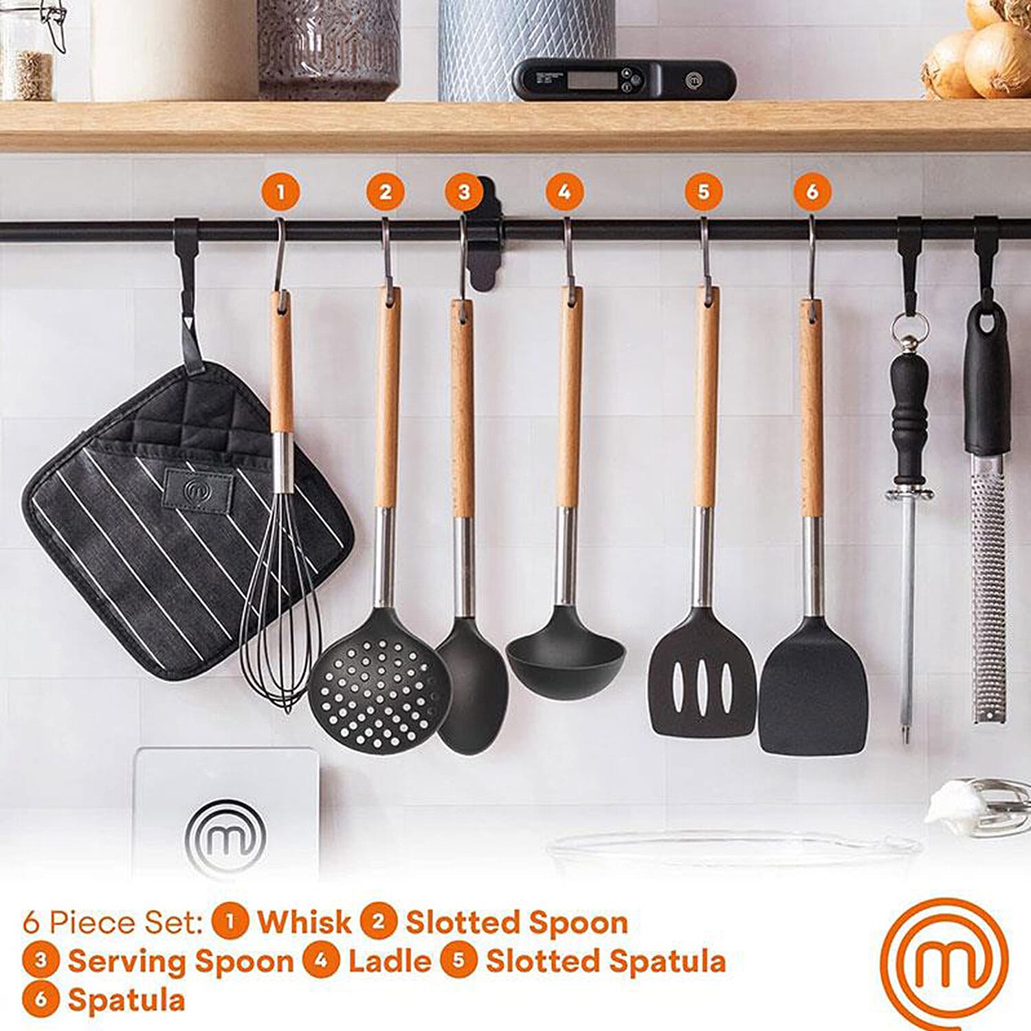 Masterchef 6 Piece Kitchen Utensil Set - Wood & Black