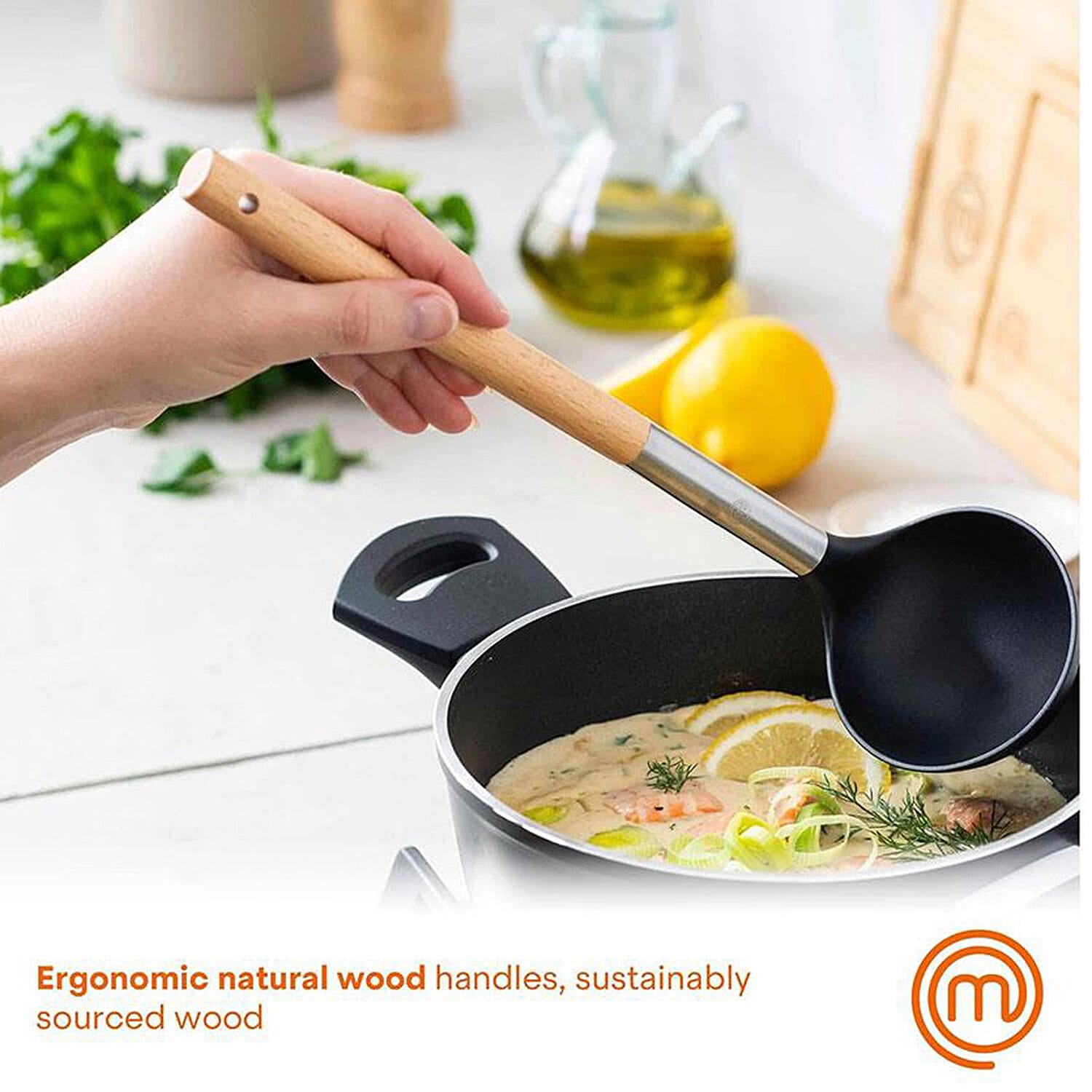 Masterchef 6 Piece Kitchen Utensil Set - Wood & Black