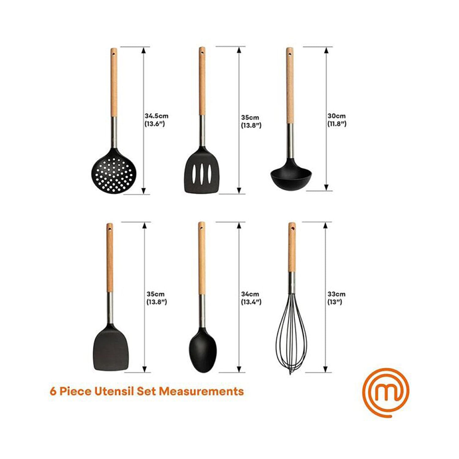 Masterchef 6 Piece Kitchen Utensil Set - Wood & Black