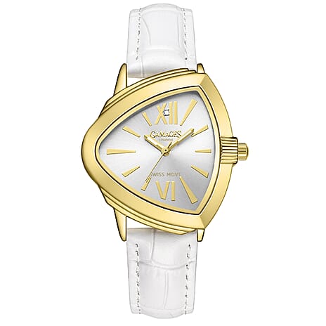 Gamages Of London Sultry Diamond Swiss Movt Ladies Watch With Leather Strap - White