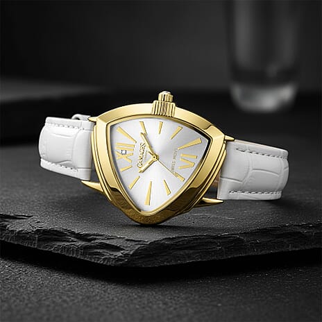 Gamages Of London Sultry Diamond Swiss Movt Ladies Watch With Leather Strap - White