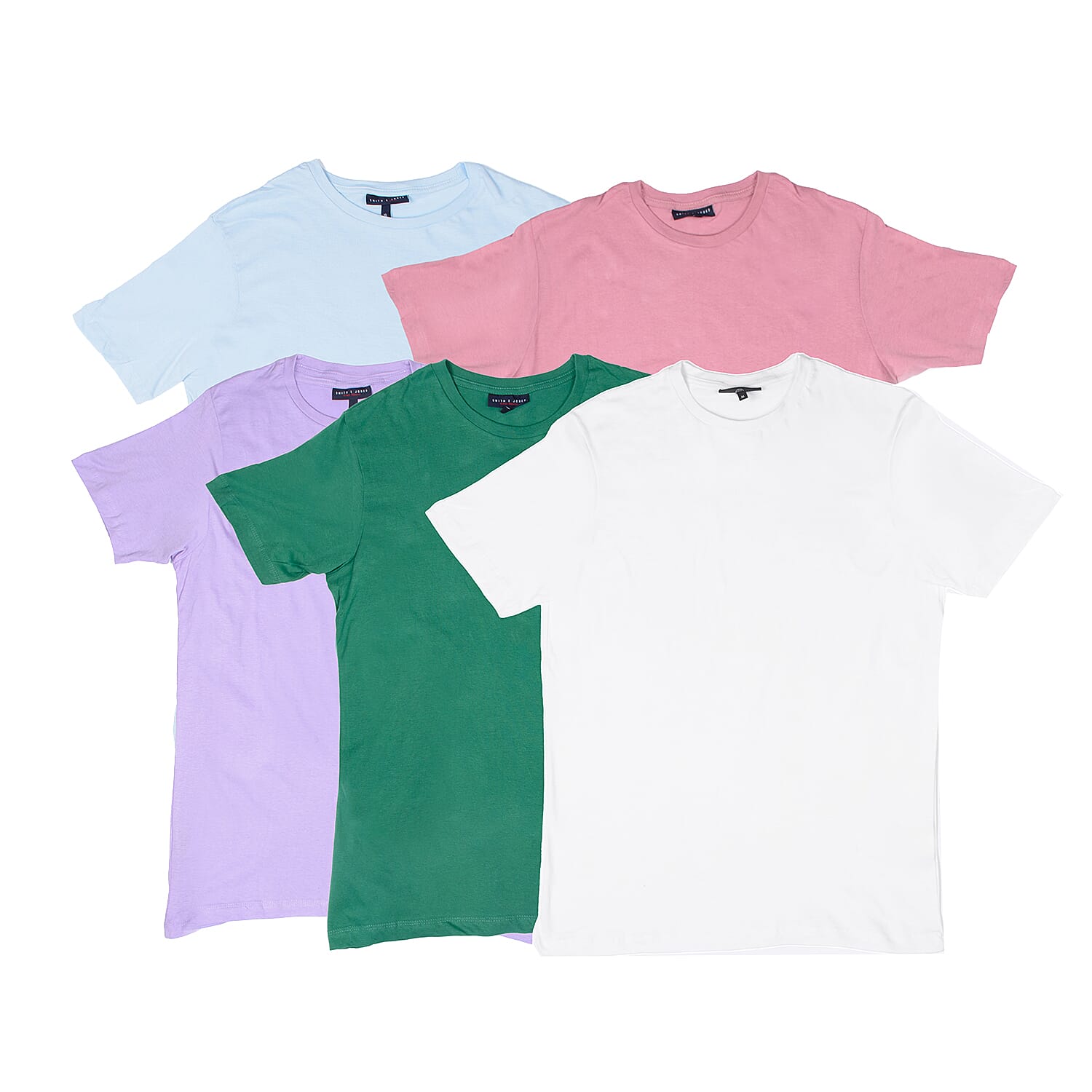 Smith & Jones Pack of 5 - 100% Cotton Knitted Crew Neck Tee (Size S) - Pastel