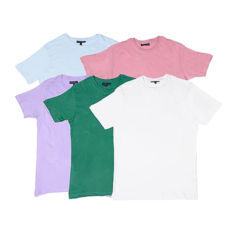 Smith - Jones Pack of 5 - 100% Cotton Knitted Crew Neck Tee (XXL) - Pastel