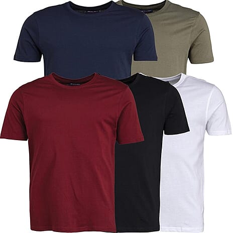 Smith - Jones Pack of 5 - Cotton Knitted Crew Neck Tee (Size M) - Multi