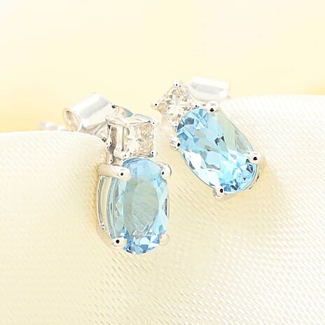 14K W Gold  AAA   Santamaria Aquamarine ,  White Diamond  I2 Earring 1.00 ct,  Gold Wt. 1.13 Gms  1.000  Ct.