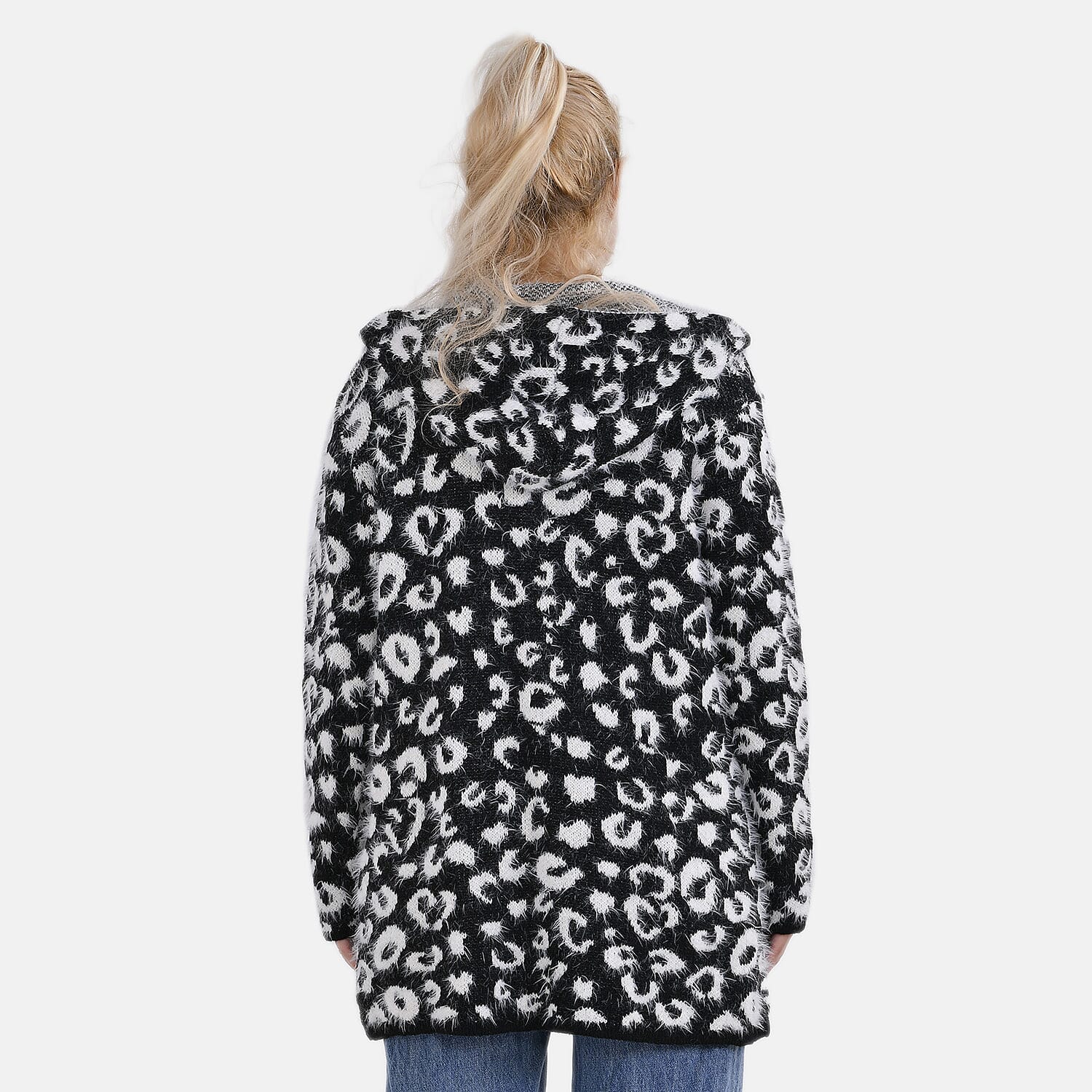 Tamsy Cozy Coatigan with Hoodie (Size 8 to 18) - White - Black