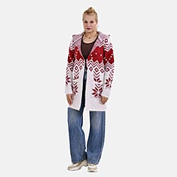 Tamsy Cozy Winter Coatigan with Hoodie (Size 8 to 20) - White & Maroon