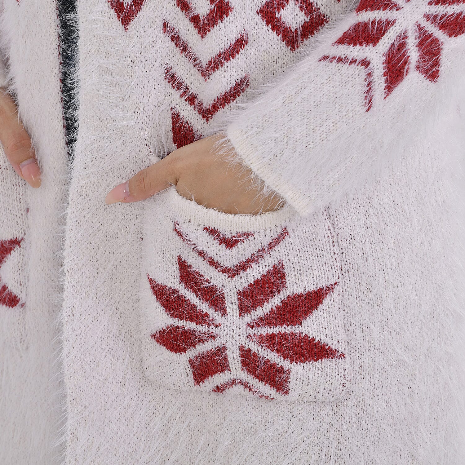 Tamsy Cozy Winter Coatigan with Hoodie (Size 8 to 20) - White & Red